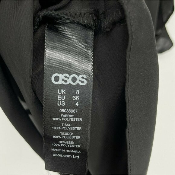 ASOS Tank Top Women's Sz 4 Black V Neck Cold Shoulder Cami Ruffle Strappy Blouse - Picture 5 of 6
